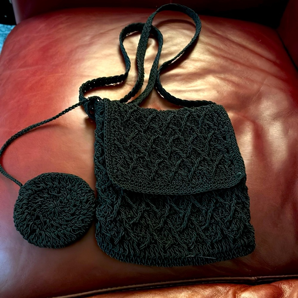 Vintage Black Macrame Crossbody
